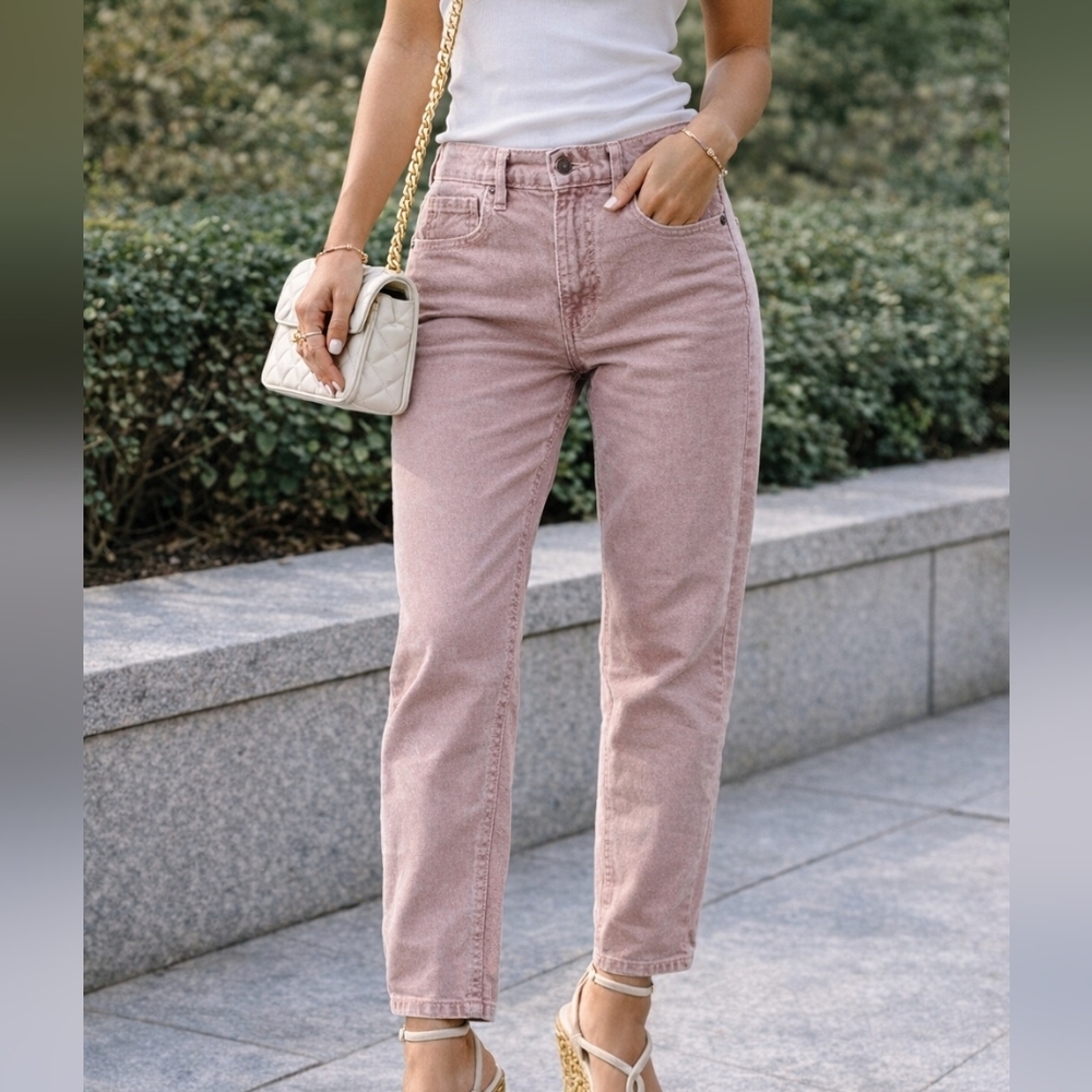 American Eagle Corduroy Pants Size 2 Super Stretch Soft Pink Color Rise 11" In